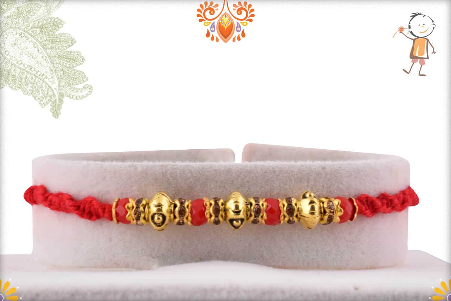 Designer Golden Beads Rakhi with Diamonds | Send Rakhi Gifts Online 1