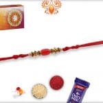 Oval Shape Red Bead Rakhi with Designer Beads | Send Rakhi Gifts Online 4