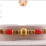 Designer Copper Bead Rakhi with Red Oval Beads | Send Rakhi Gifts Online 4
