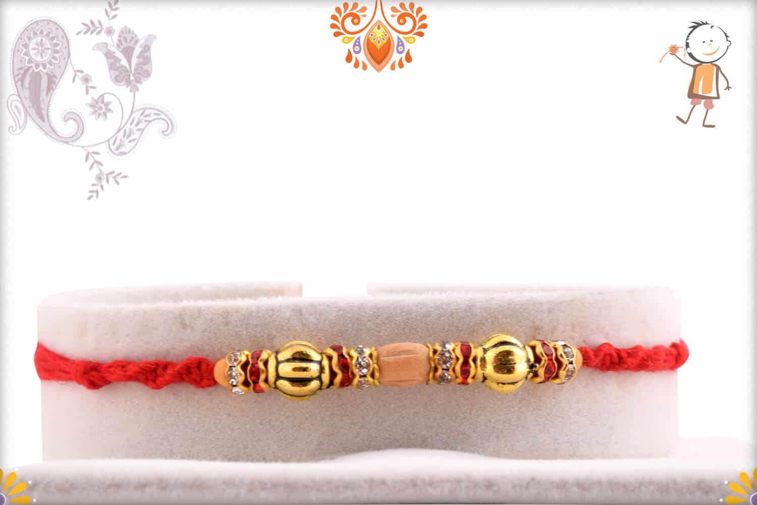 Handcrafted Sandalwood Bead Rakhi with Designer Beads | Send Rakhi Gifts Online 1