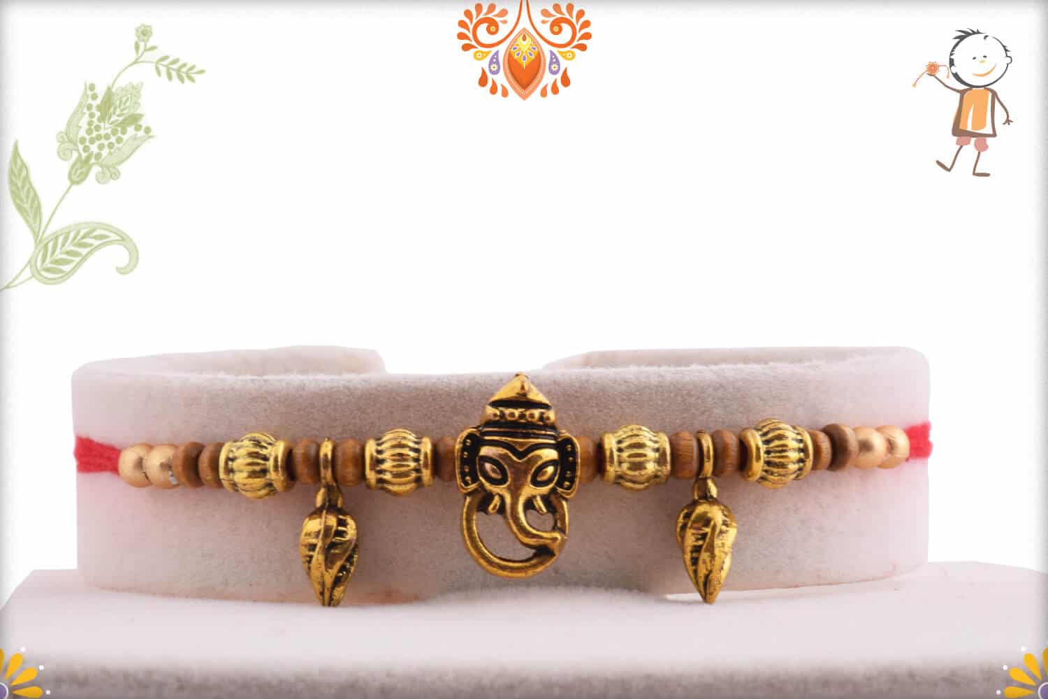 Unique Ganesh Rakhi with Hanging Leaves | Send Rakhi Gifts Online 1