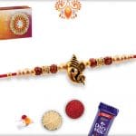 Divine Ganesh Rakhi with Golden Beads and Diamonds | Send Rakhi Gifts Online 4