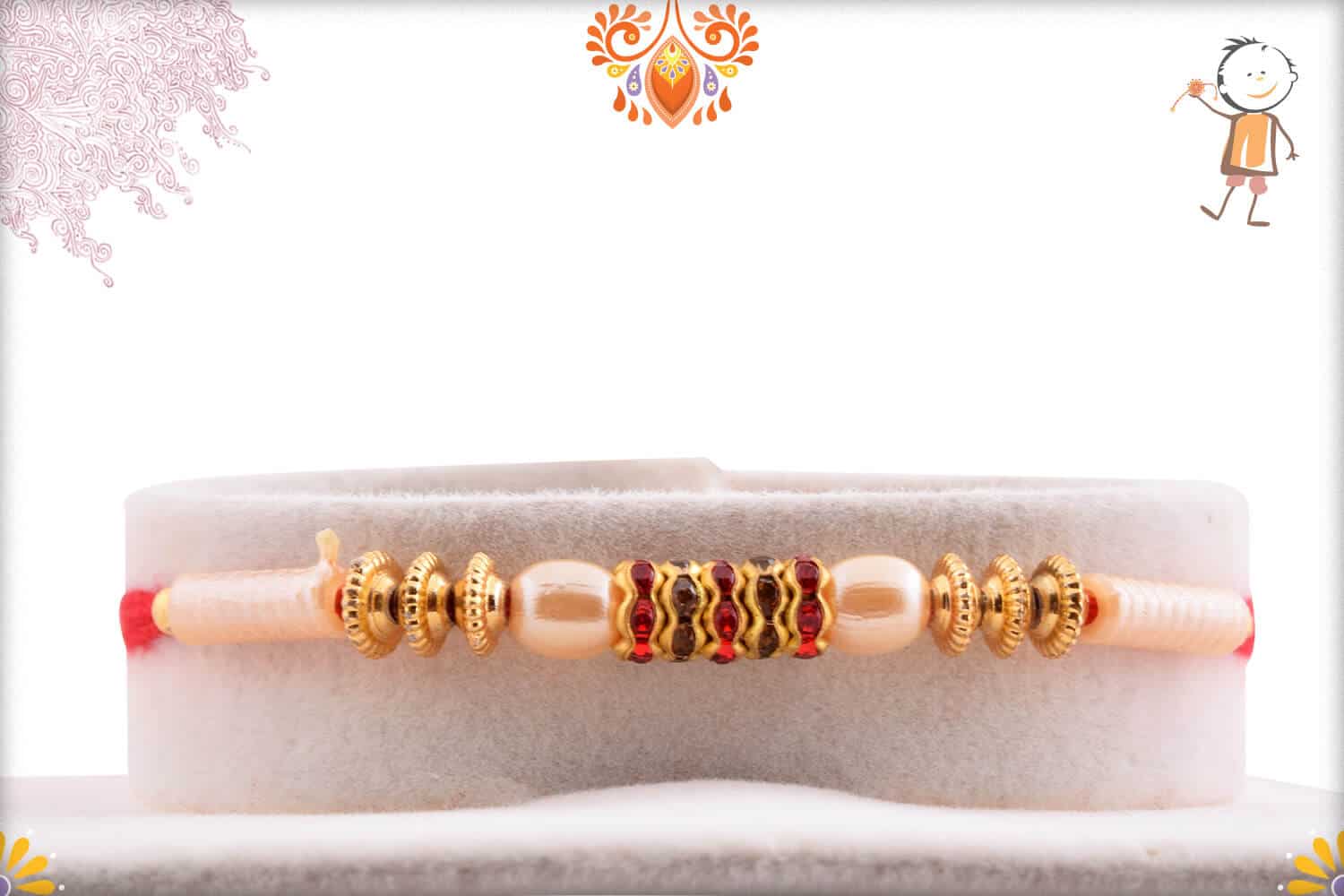 Designer Pearls Rakhi with Shining Diamonds | Send Rakhi Gifts Online 1