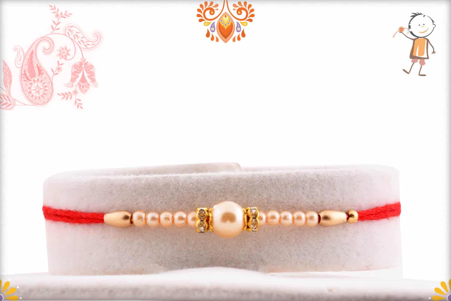 Delicate Pearl Rakhi with Diamond Rings | Send Rakhi Gifts Online 1