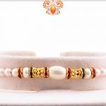 White Pearl Rakhi with Diamond Rings | Send Rakhi Gifts Online 3