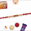 Handcrafted Red Thread Pearl Rakhi with Diamond Rings | Send Rakhi Gifts Online 4