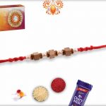 Handcrafted Square Sandalwood Bead with Pearl Rakhi | Send Rakhi Gifts Online 4