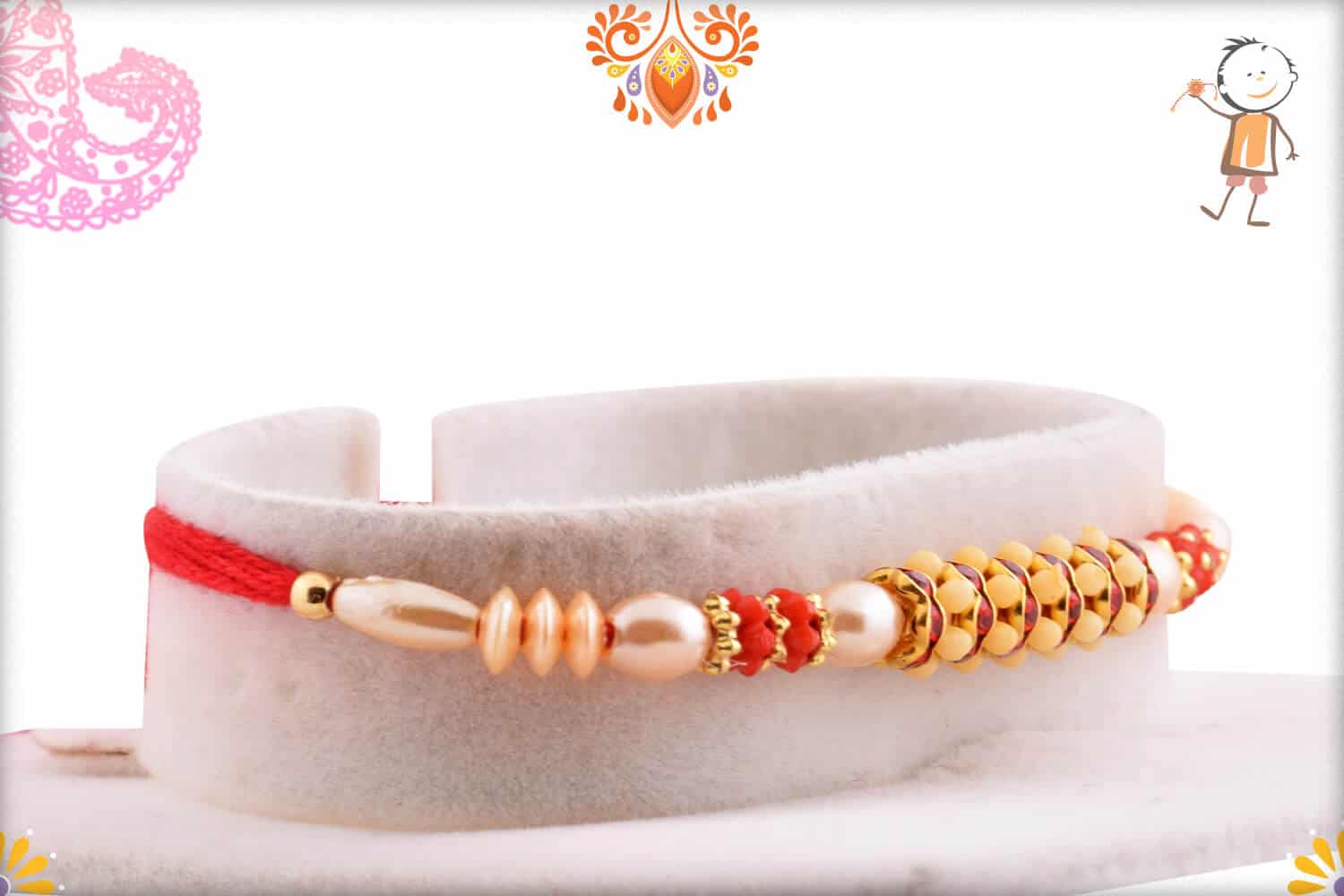 Traditional Pearl Rakhi with Diamond Rings | Send Rakhi Gifts Online 2