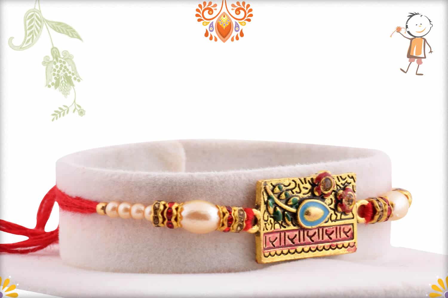 Premium Pearl Rakhi with Diamonds | Send Rakhi Gifts Online 2