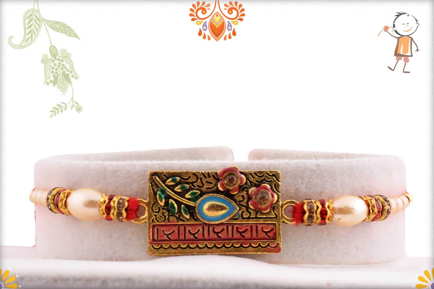 Premium Pearl Rakhi with Diamonds | Send Rakhi Gifts Online 1