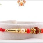 Elegant Rudraksh Rakhi with Red Beads and Pearls | Send Rakhi Gifts Online 5