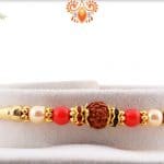 Elegant Rudraksh Rakhi with Red Beads and Pearls | Send Rakhi Gifts Online 4