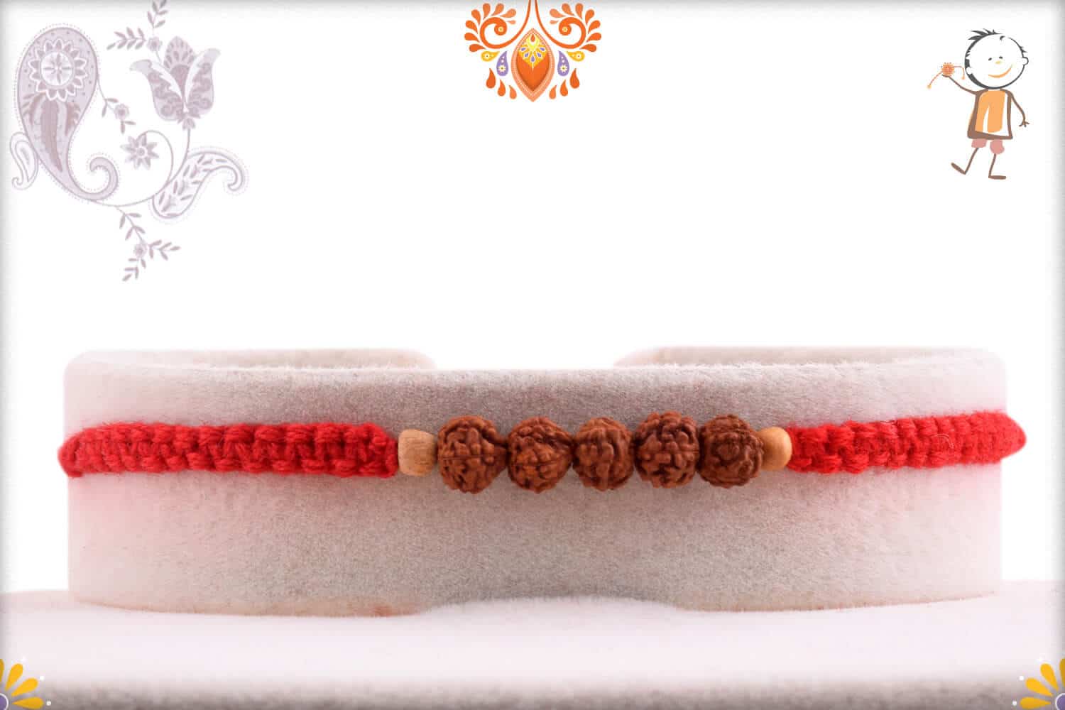 Handcrafted Red Thread Rakhi with 5 Rudraksh | Send Rakhi Gifts Online 1