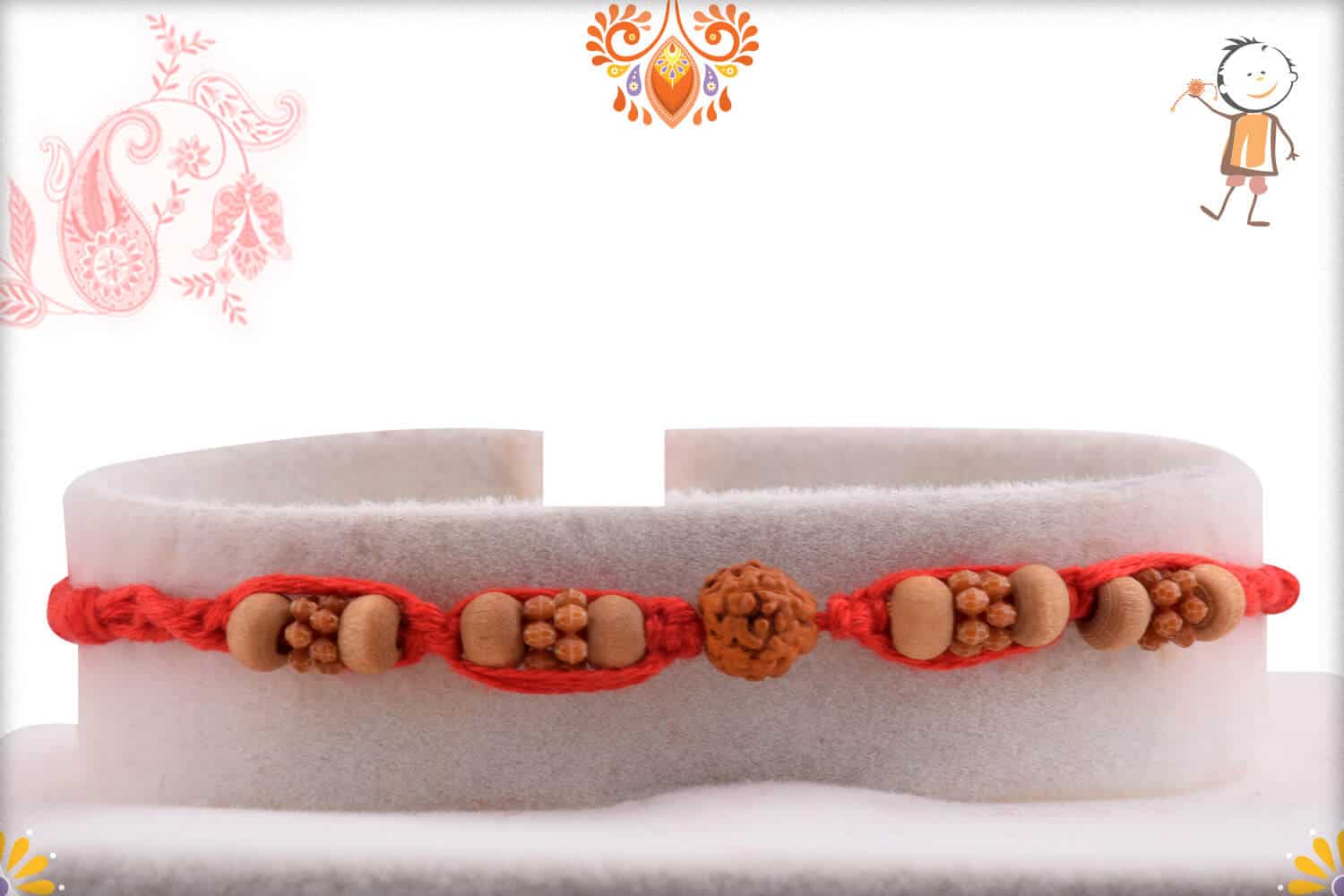 Single Rudraksh with Sandalwood Beads Rakhi with Handcrafted Thread | Send Rakhi Gifts Online 1