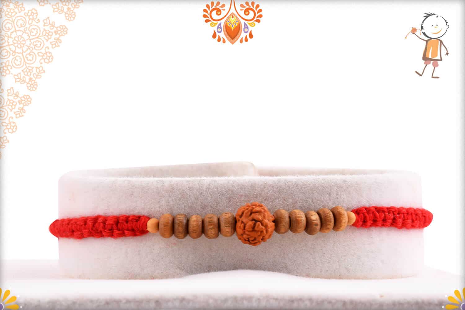 Beautifully Handcrafted Thread with Rudraksh and Sandalwood Beads | Send Rakhi Gifts Online 1