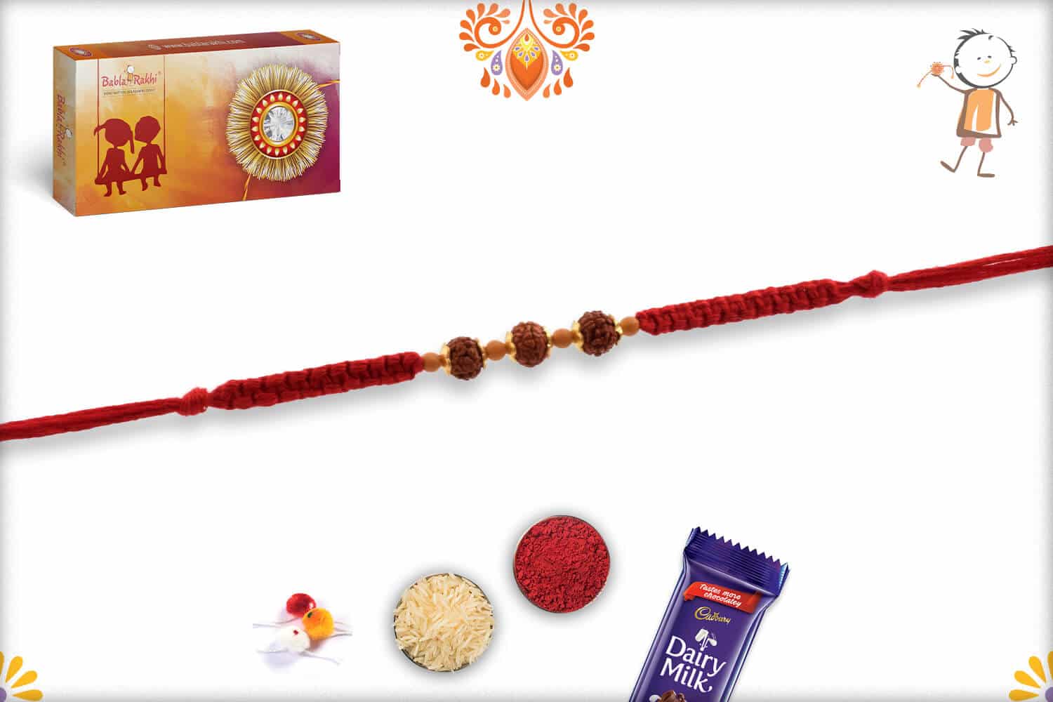 Three Rudraksh and Sandalwood Beads Rakhi with Beautifully Handcrafted Thread | Send Rakhi Gifts Online 2