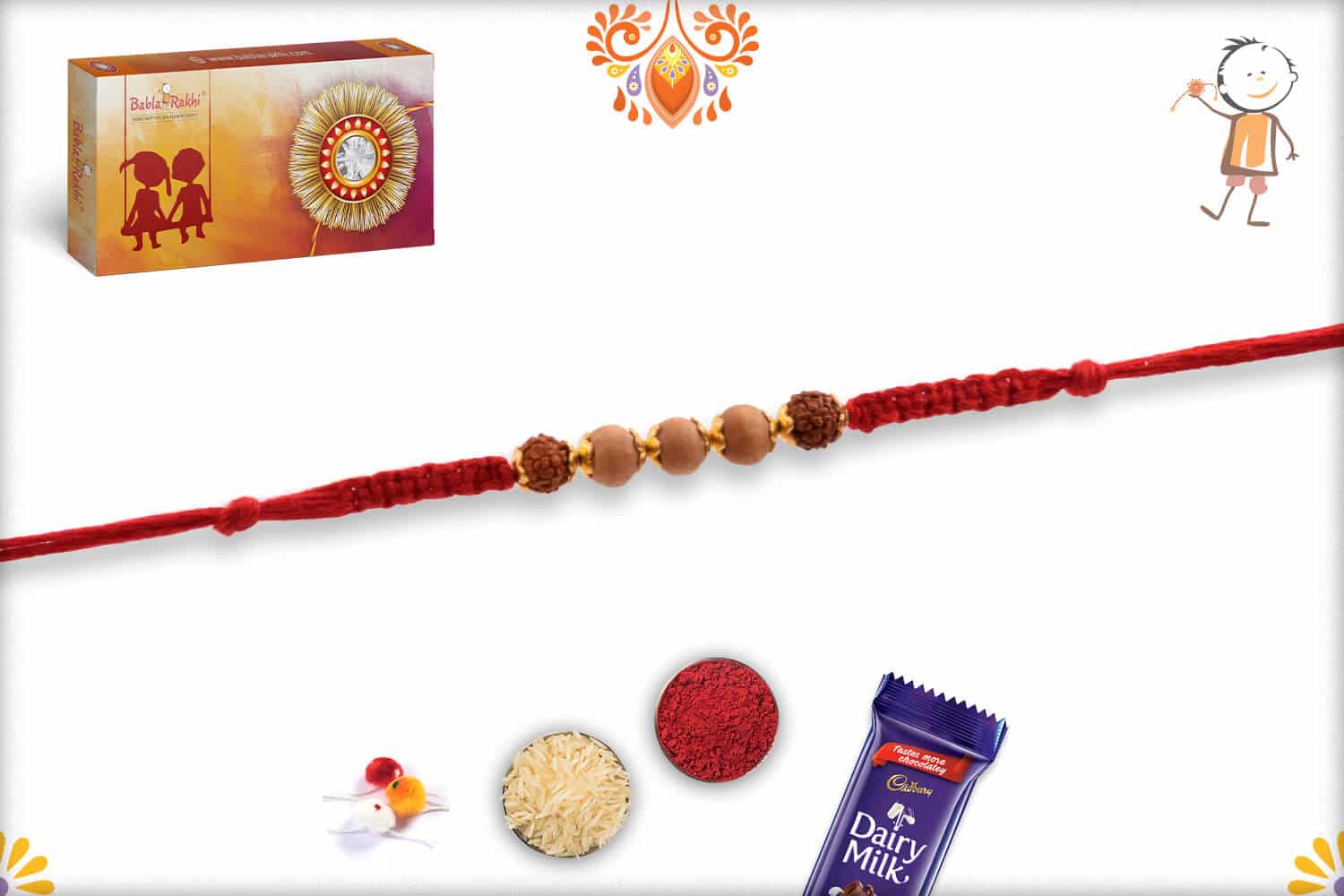 Uniquely Knotted Rudraksh Rakhi with Sandalwood Beads | Send Rakhi Gifts Online 2