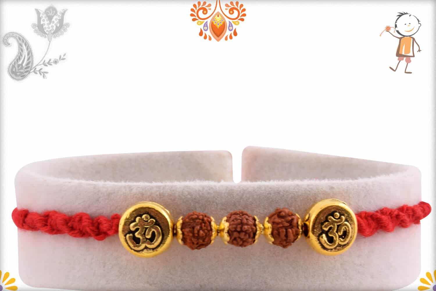 3 Rudraksh Rakhi with Om Engraved Beads | Send Rakhi Gifts Online 1