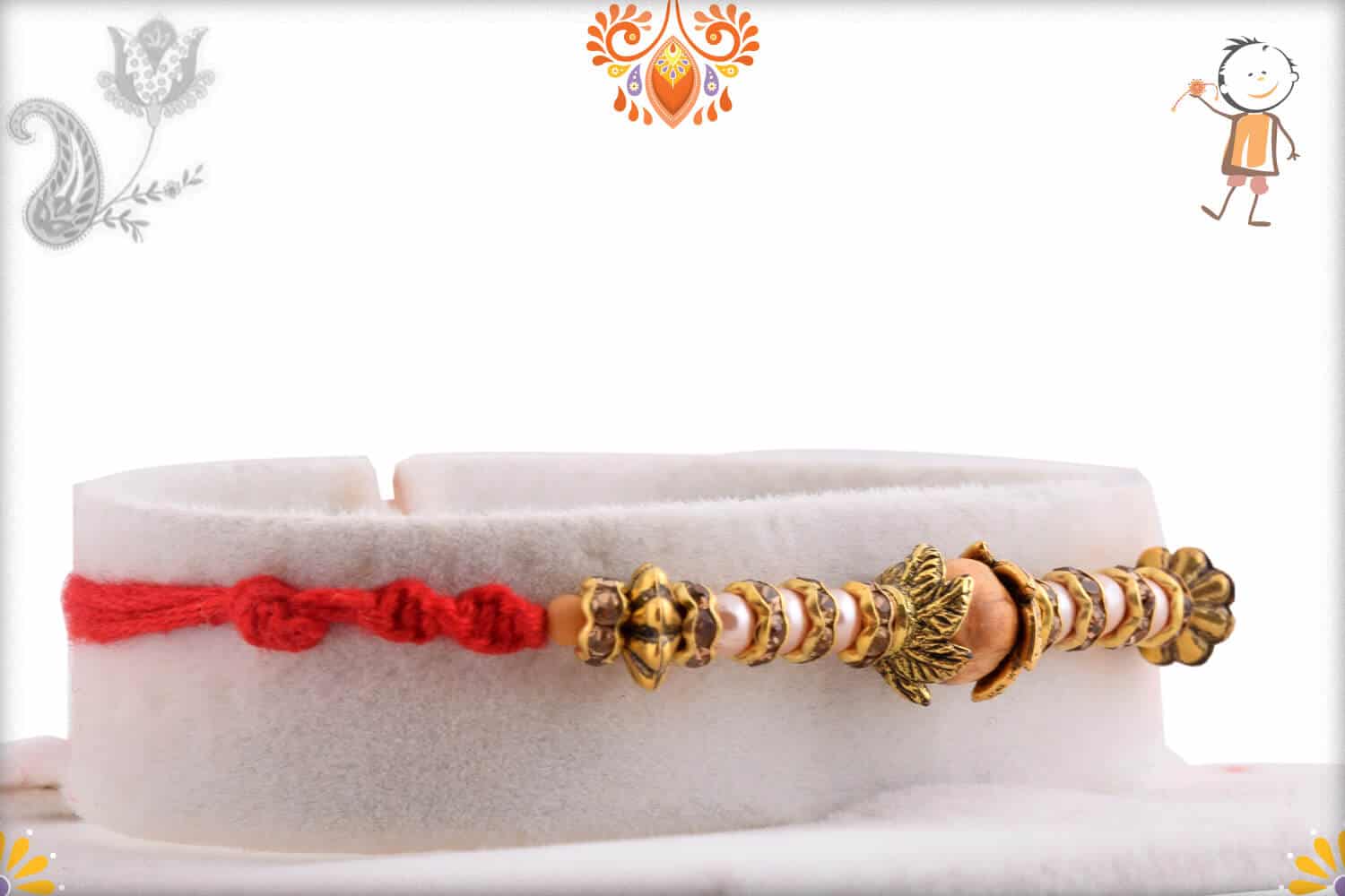 Sandalwood Diamond Rakhi with Designer Beads | Send Rakhi Gifts Online 2