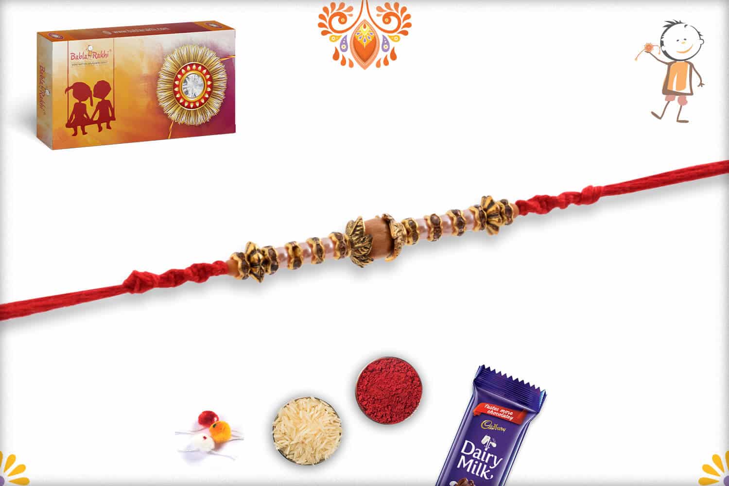 Sandalwood Diamond Rakhi with Designer Beads | Send Rakhi Gifts Online 3