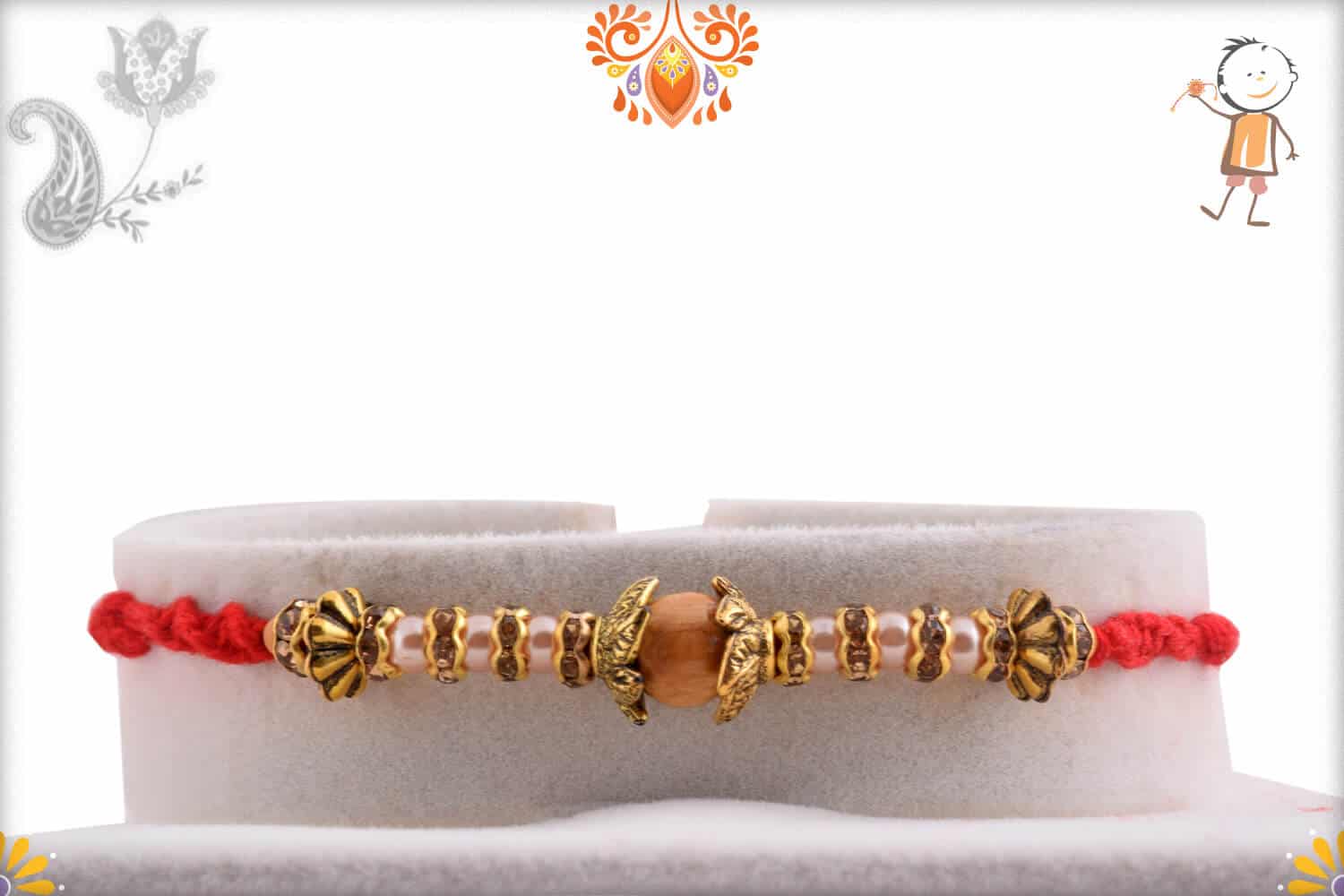 Sandalwood Diamond Rakhi with Designer Beads | Send Rakhi Gifts Online 1