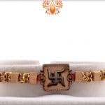 Wood Engraved Swastik Rakhi with Diamonds | Send Rakhi Gifts Online 4