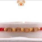 Handcrafted Square Sandalwood Bead Rakhi with Golden Beads | Send Rakhi Gifts Online 3
