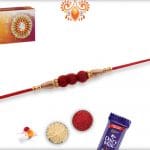 Delicate 3 Red Velvet Beads Rakhi with Golden Beads | Send Rakhi Gifts Online 4