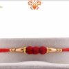Delicate 3 Red Velvet Beads Rakhi with Golden Beads | Send Rakhi Gifts Online 3