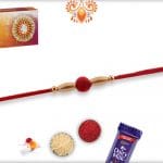 Delicate Red Velvet Bead Rakhi with Golden Beads | Send Rakhi Gifts Online 4