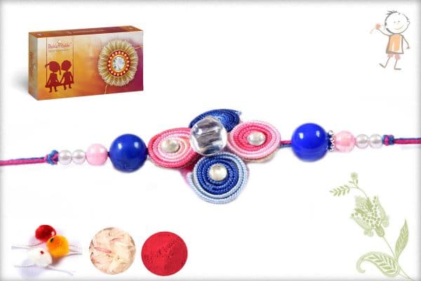 Blue-Pink Beads Traditional Rakhi