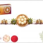 Beautiful Pearls Traditional Rakhi With Mauli Thread