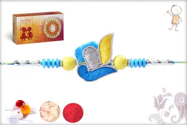 Exclusive Yellow-Blue Zardosi Rakhi