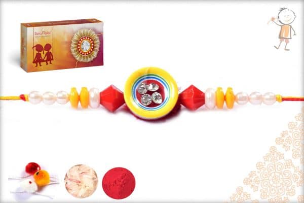 Simple Red-Yellow Pearl Rakhi