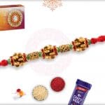 Unique Golden Beads Rakhi with Light Green Beads