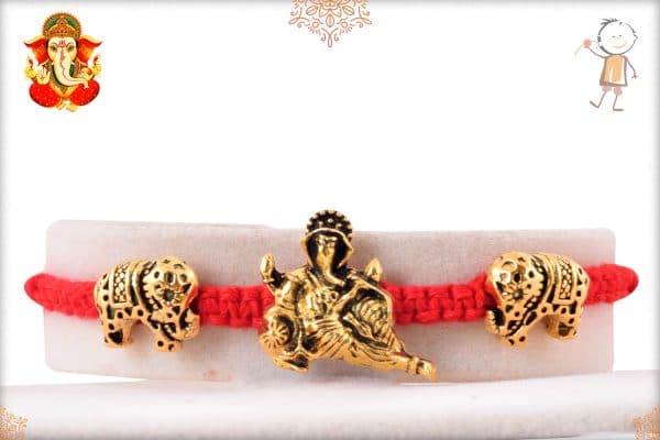 Uniquely Knotted Red Thread with Ganesh and Gajraj Rakhi