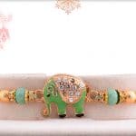 Pastel Green Diamond Elephant Rakhi