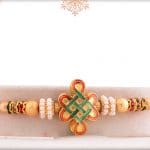 Unique Kolam Rakhi with Golden Beads 4