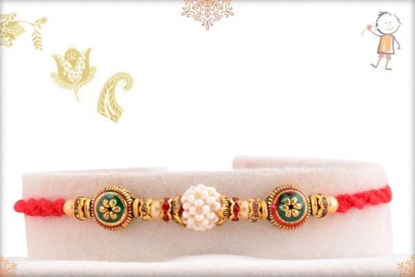 Beautiful Preal with Meenakari Beads Rakhi