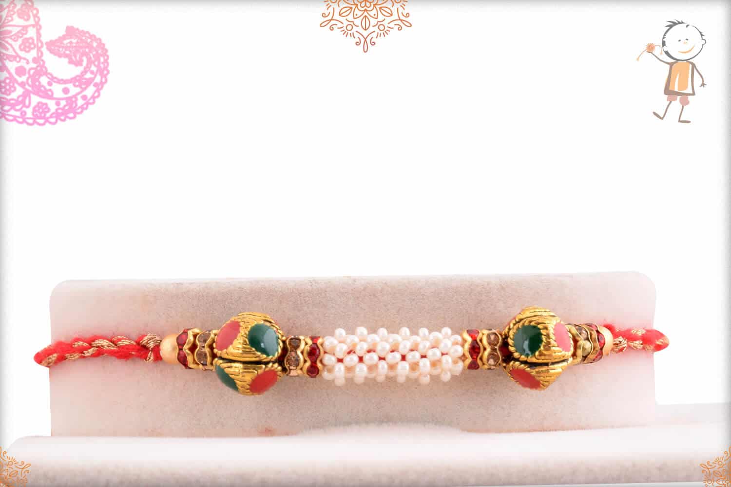Royal Pearl Rakhi with Red-Golden Thread 1