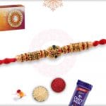 Premium Diamond Rakhi with Golden Beads 4