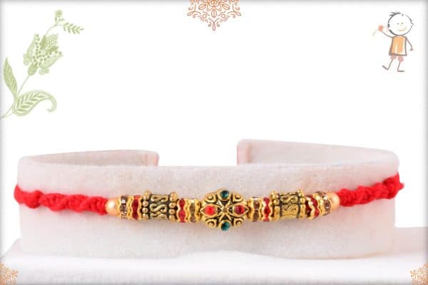 Premium Diamond Rakhi with Golden Beads