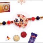 Peacock Rakhi with Red-Blue Beads 4