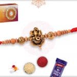 Antique Ganesh Rakhi with Golden Om and Sandalwood Beads 4