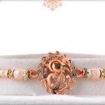Beautiful Rose Gold Peacock Rakhi with Beads 3