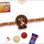 Antique Ganesh Rakhi with Unique Golden Beads