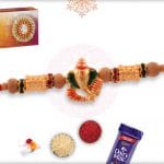 Golden Ganesh Rakhi with Sandalwood Beads 4