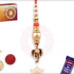 Delicate Ganeshji with Beads Lumba Rakhi 2
