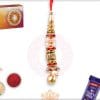 Designer Golden Beads with Diamond Lumba Rakhi 2