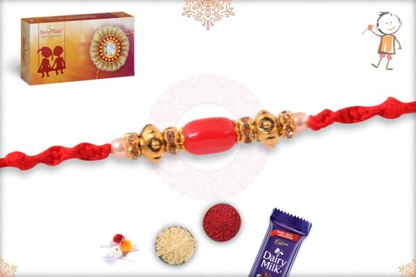 Simple Oval Red Bead Rakhi